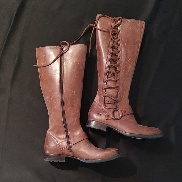 Born Brown Distressed Leather Lace-Up Knee High Boots SZ 6.5 - Picture 2 of 12
